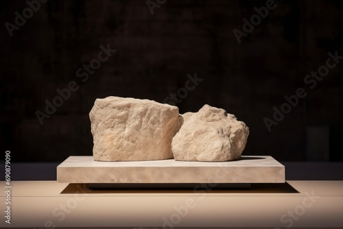 Stone podium for display product. Background for cosmetic product branding, identity and packaging, Generative AI