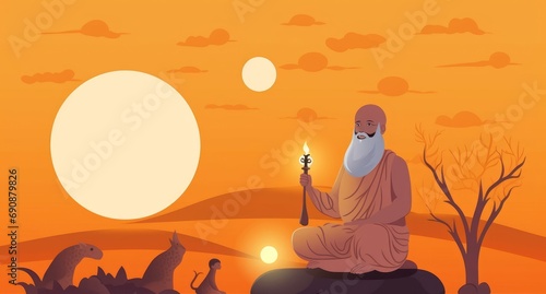 Illustration of Guru Purnima celebrated on Hindu month of Ashadha. Celebration in India and Nepal, Generative AI photo