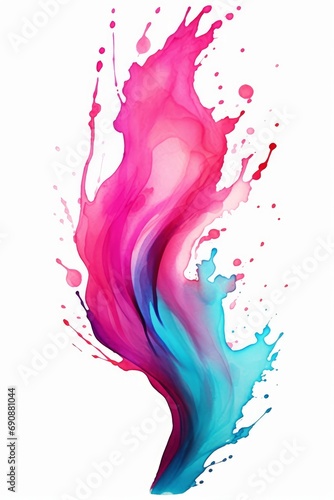 magenta and turquoise swashes, watercolor paint abstract border frame for design layout, isolated on a white background, Generative AI