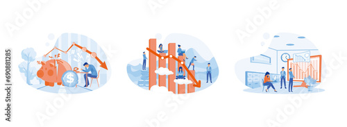 Financial crisis, economic recession,  falling stock prices. Economic recession set flat vector modern illustration 
