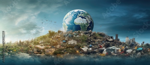 Collage of dirty planet plastic pollution - saving earth concept.