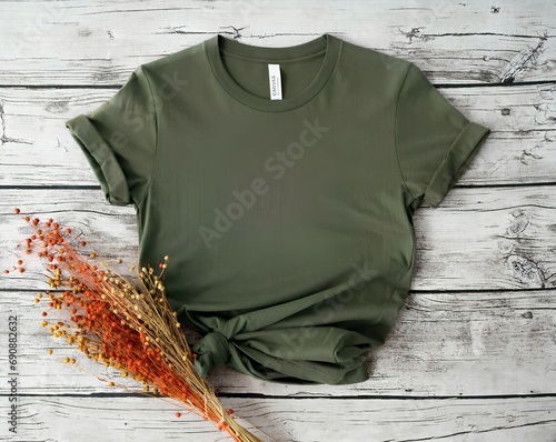 Foto Otoño Bella Canvas 3001 Mockup Camisa de oliva Mockup camiseta de Navidad Mockup