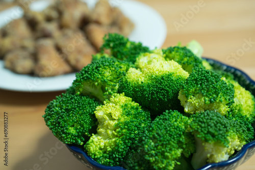Fresh, bright green boiled broccoli