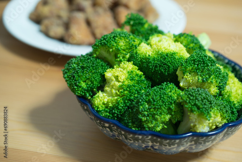 Fresh, bright green boiled broccoli