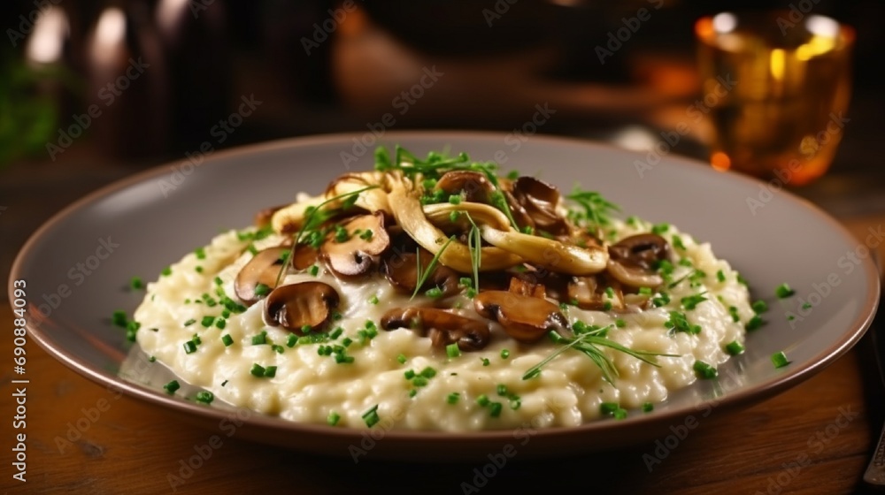 Creamy risotto, replete with wild mushrooms and a sprinkling of chives. Creamy risotto, replete with wild mushrooms and a sprinkling of chives.