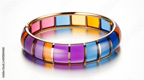 a single, colorful bangle takes center stage, offering a captivating visual against a minimalist white background.