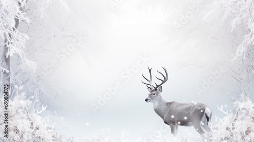Generative AI image of a white deer in the snow in the winter © Eitan Baron