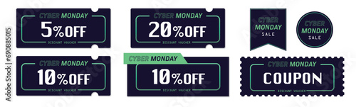 サイバーマンデーセールに使えるネオンカラーのクーポンベクターデザイン素材セット1
