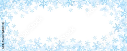 Winter abstract illustration of frame of snowflakes on white background.