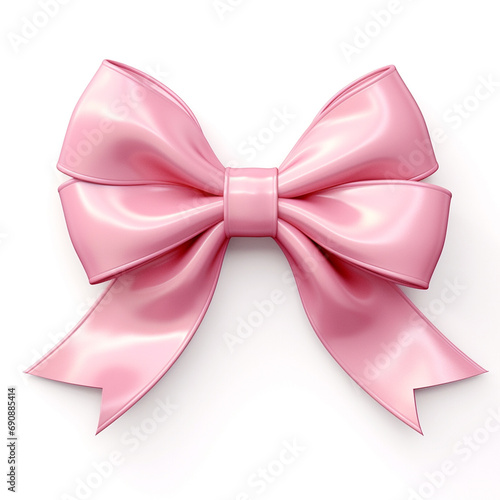 Hyper-Realistic photo of pink gift ribbon bow on white background