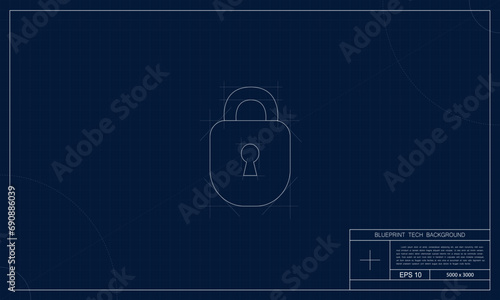 Sophisticated cyber security background adorned with blueprint style and security icons. This composition radiates a sense of digital protection and innovation.