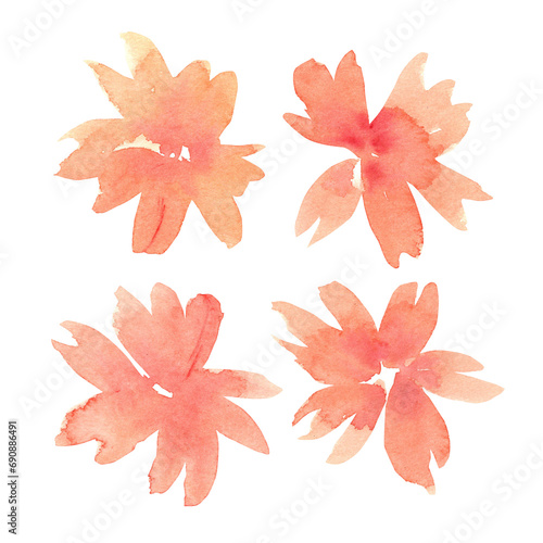 Watercolor floral set with orange flowers. Watercolor botanical illustration hand drawn. Use for wedding design, greeting cards, March 8, Mother's Day, invitations, posters, logos.