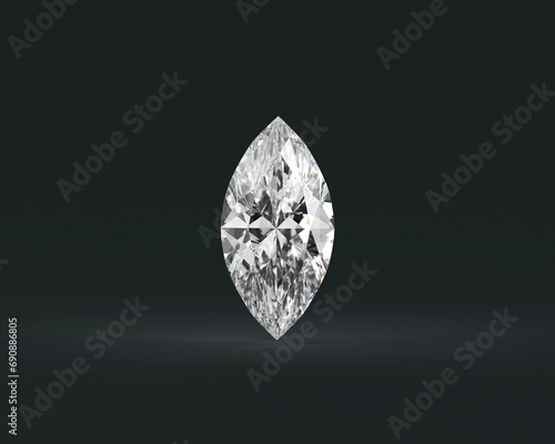 Shiny facet  marquise diamond placed on glossy background 3d rendering photo