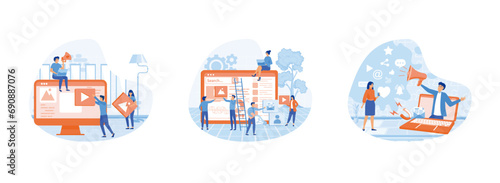Social media apps and services. Social media marketing.  Social media apps and services. flat vector modern illustration