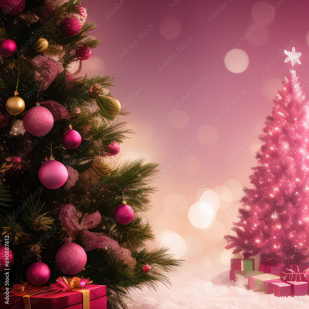 New Years tree with decorations on colorful background