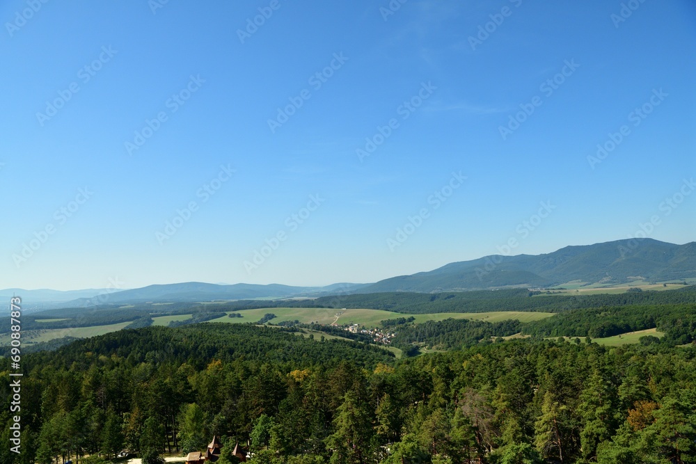 Panorama view of the landscape and treetops from a height