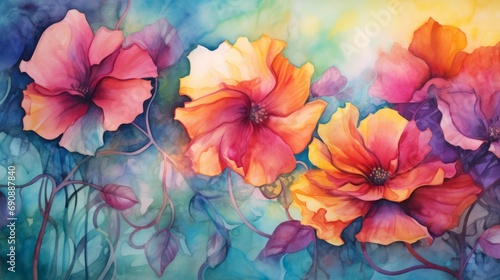 Generative AI image of a watercolor flowers for cards and print © Eitan Baron