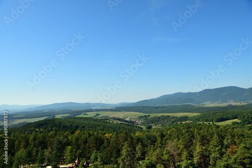 Obraz na płótnie Panorama view of the landscape and treetops from a height w salonie