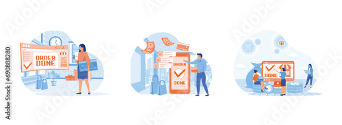 online shopping and cashless transfers  Confirmation of an online order  Online internet shopping sale buy purchase process. Order confirmation set flat vector modern illustration