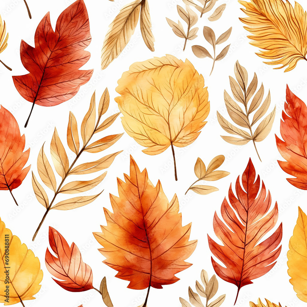 Obraz premium nature leaf pattern plant autumn seamless illustration background foliage fall floral wallpaper textile