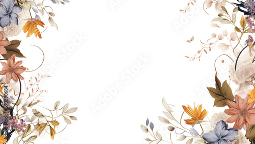 White background paper for invitations with edges decorated with flowers