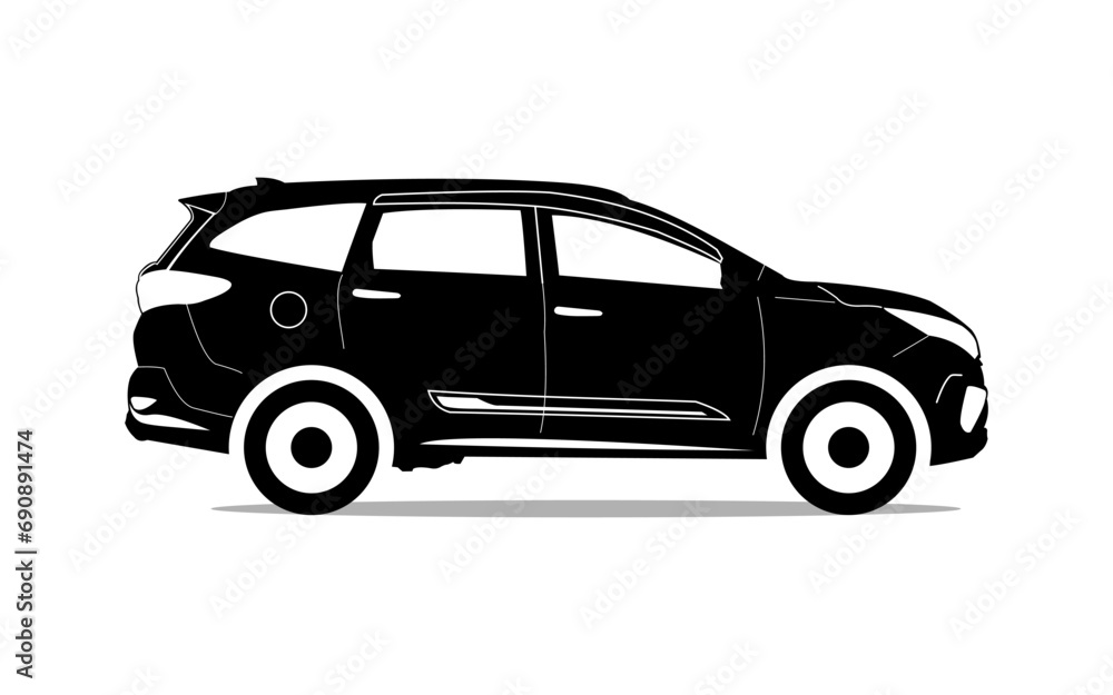 Family car silhouette, transportation equipment icon, vector illustration