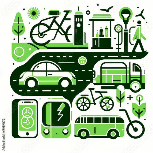 Green Travel: Eco-Friendly Transportation Illustration