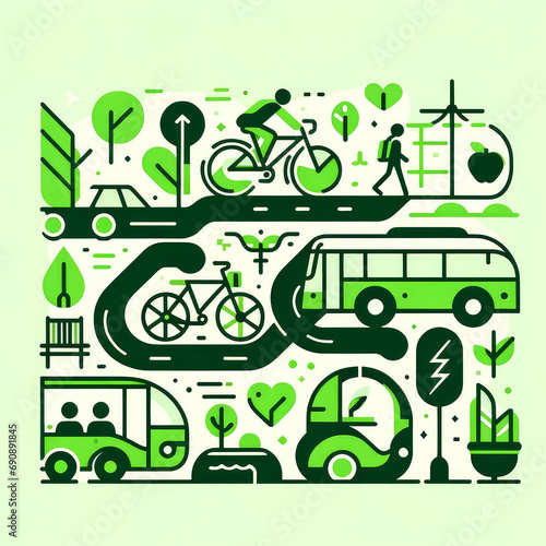 Green Travel: Eco-Friendly Transportation Illustration