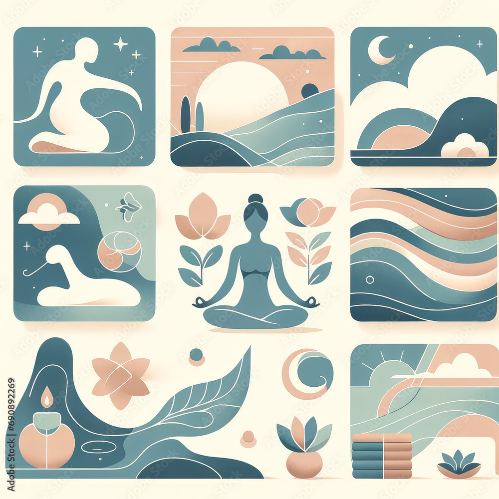 Serenity in Motion: Calm Yoga and Mindfulness Illustration
