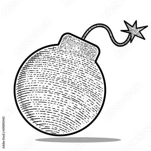 bomb vector engraving style hand drawn black and white icon