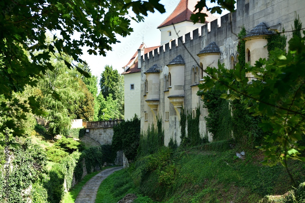 View from behind the trees of the old castle Bojnice Slovakia