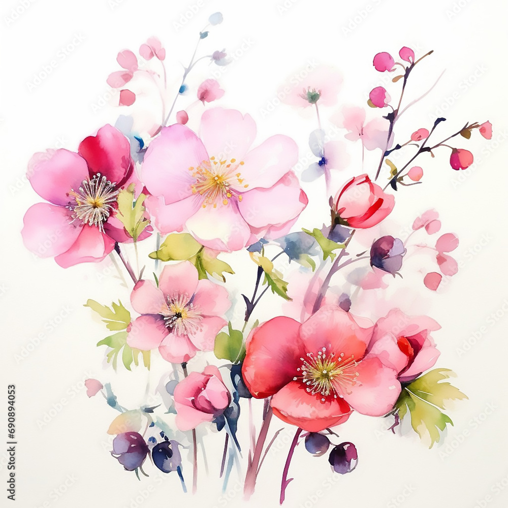 flower nature watercolor blossom spring summer illustration floral plant painting drawing background vin