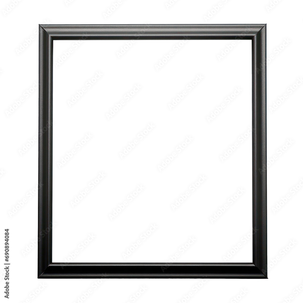 Black metal frame photo with empty blank canvas. PNG cut out Isolated on transparent background