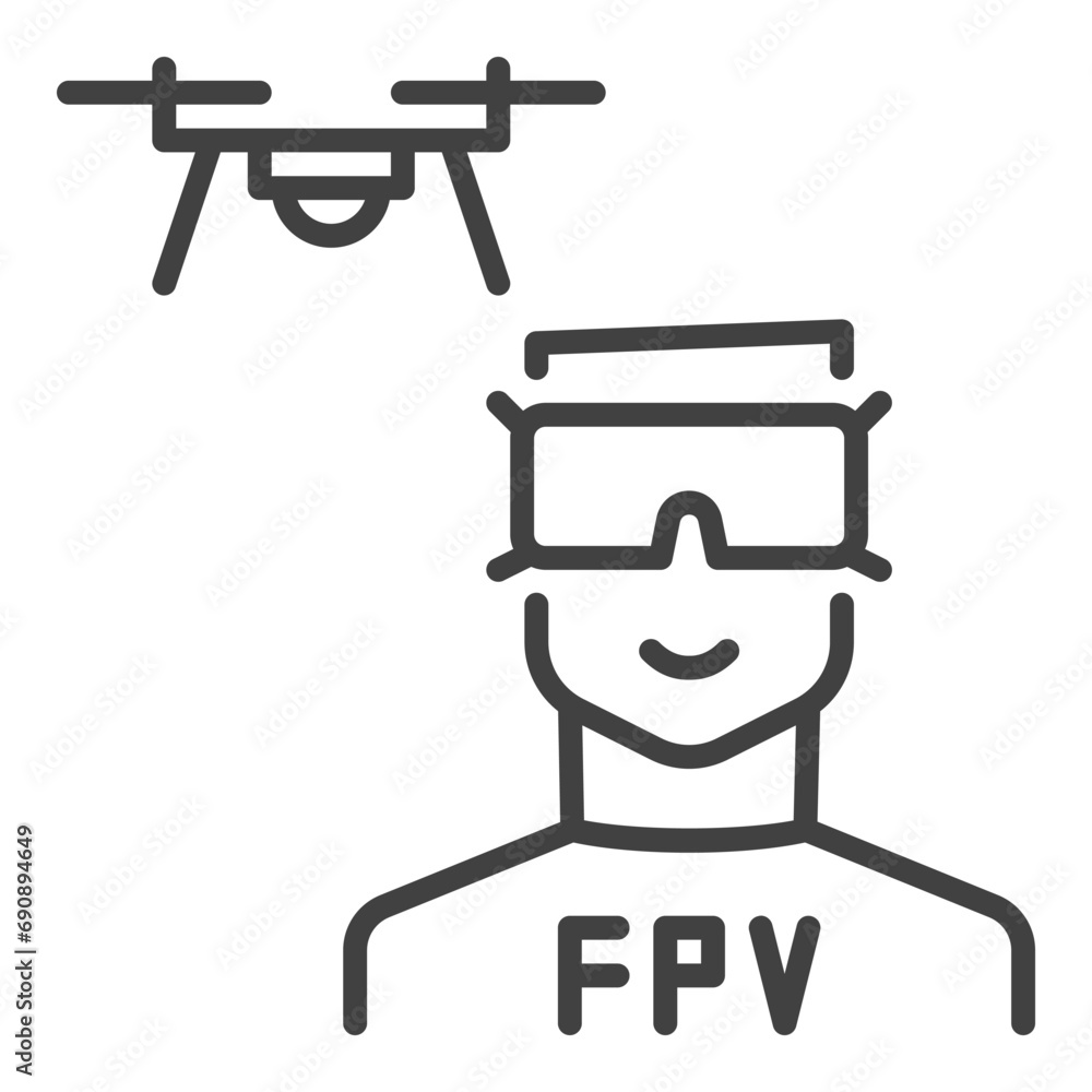 FPV Drone and Man vector concept thin line icon or sign