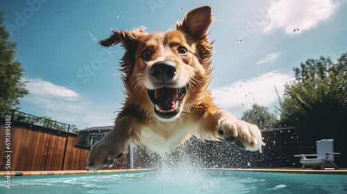 Wet Whirlwind: Dog's Playful Leap into Liquid Joy, generative ai