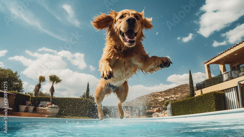 Water Whirlwind: Doggy Delight in Pool Plunge, generative ai