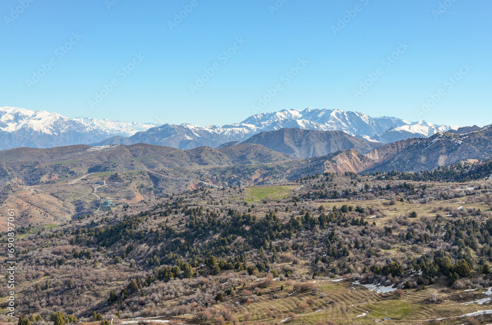 Tian Shan mountains scenic view from the slopes of Amirsoy ski resort (Tashkent region, Uzbekistan) Tian Shan mountains scenic view from the slopes of Amirsoy ski resort (Tashkent region, Uzbekistan)
