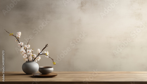 still life with flowers on table wabi sabi