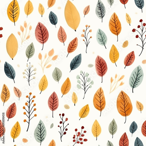 autumn seamless nature pattern fall forest seasonal background design yellow red watercolor tree orange