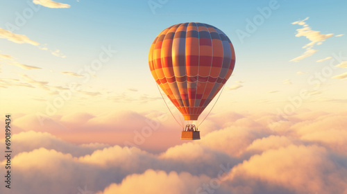 Hot air balloon flying above the clouds.