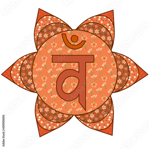 Sacral Chakra symbol with applique pattern style 
