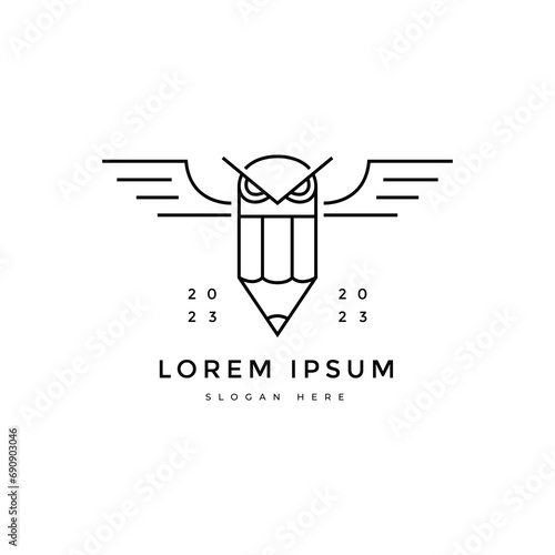 owl pencil education graduation logo design graphic vector