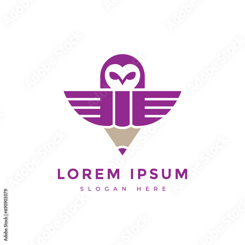 owl pencil education graduation logo design graphic vector