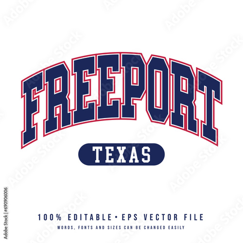 Freeport text effect vector. Editable college t-shirt design printable text effect vector 