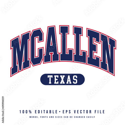 McAllen text effect vector. Editable college t-shirt design printable text effect vector	 photo