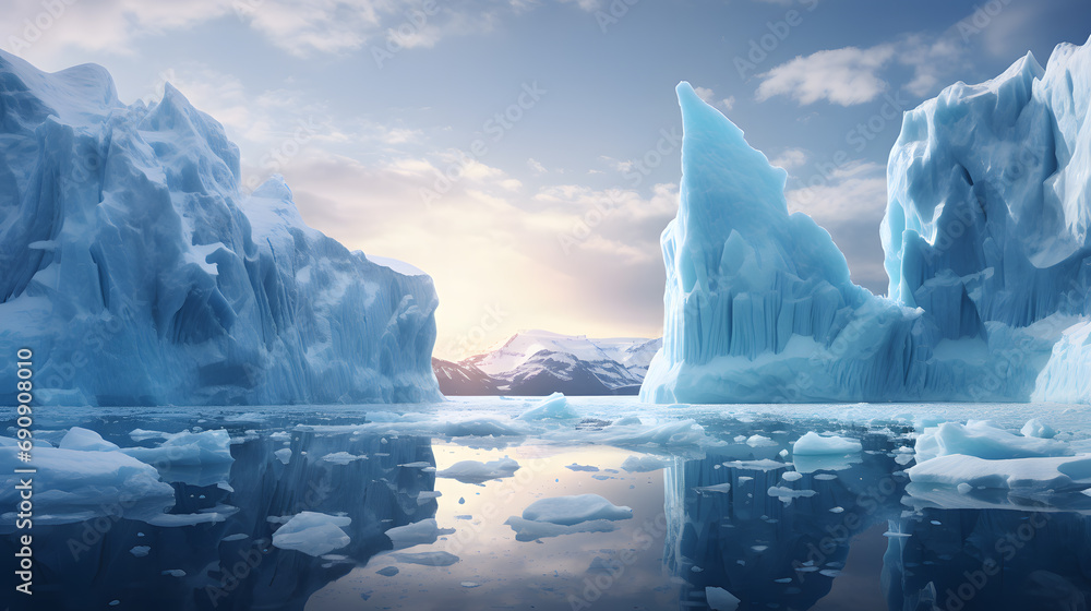 Tabular icebergs melting, Concept of climate change and global warming  - obrazy, fototapety, plakaty 