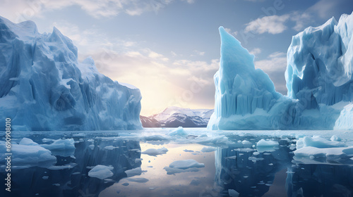 Tabular icebergs melting, Concept of climate change and global warming  photo