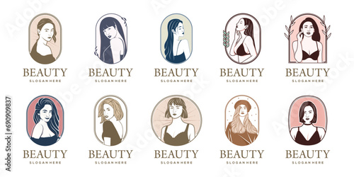 Set of beauty woman logo design for makeup  salon and spa  beauty care