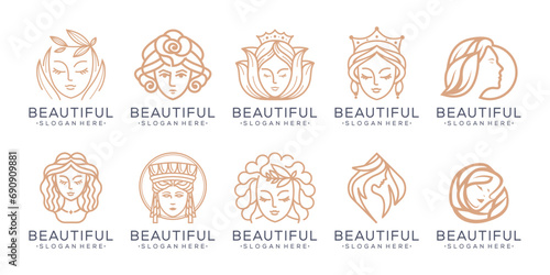 Set of luxury beauty woman logo design for makeup, salon and spa, beauty care photo