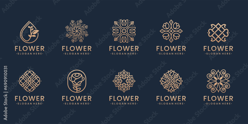 Set of floral flower ornament beauty luxury logo design inspirations - obrazy, fototapety, plakaty 